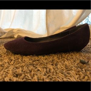 Purple suede slight wedge flats